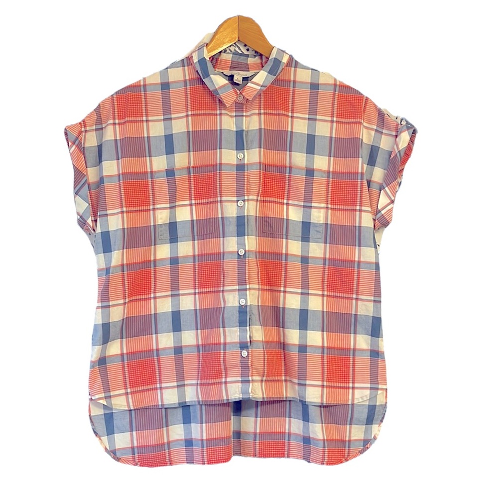 L.L. Bean Plaid Button-Down Shirt in Red, Blue, and White